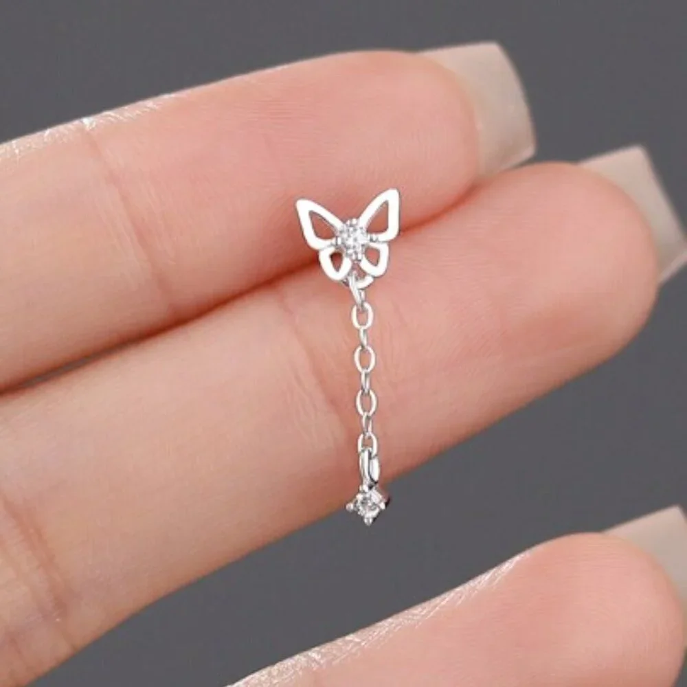 925 Sterling Silver Butterfly Drop Earrings with Crystal Accent - Picture 3 of 4
